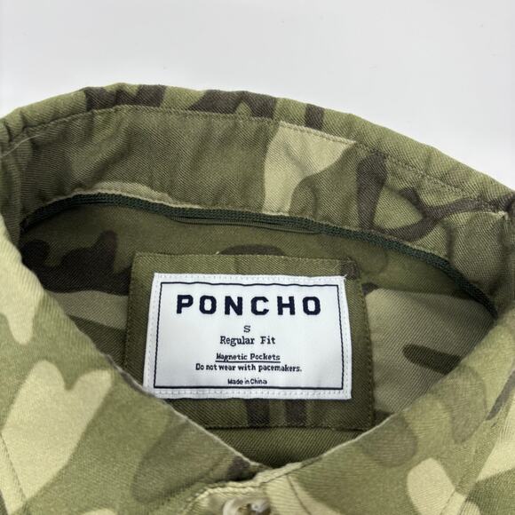 Poncho Mens Small Camouflage Pattern Long Sleeve Button Down Flannel Shirt - Picture 2 of 5